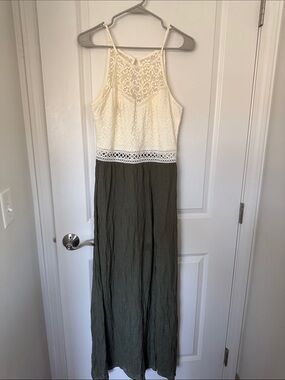 Ivory Lace Bodice Olive Maxi Dress